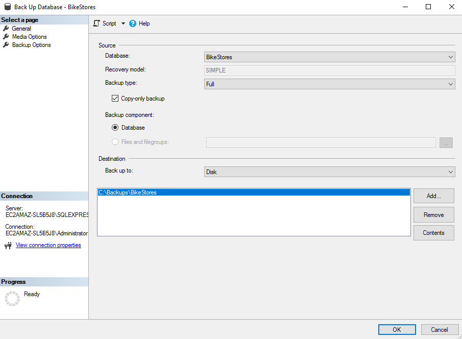 SSMS - Backup Dialog