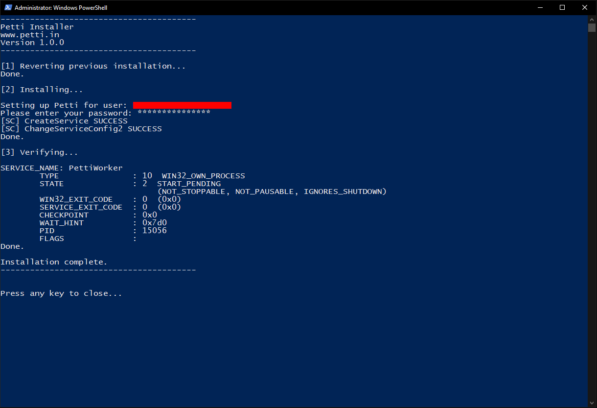 Petti - Windows Server Client (Installation)