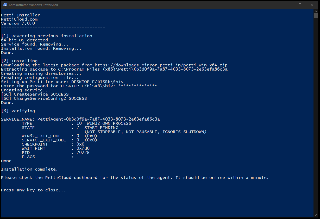 Petti - Windows Agent Installed